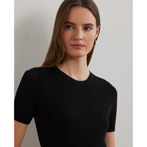 ローレン ラルフ ローレン LAUREN RALPH LAUREN リブ リネンブレンド ショートスリーブ セーター （001ブラック） リブ リネンブレンド ショートスリーブ セーター | ラルフ
