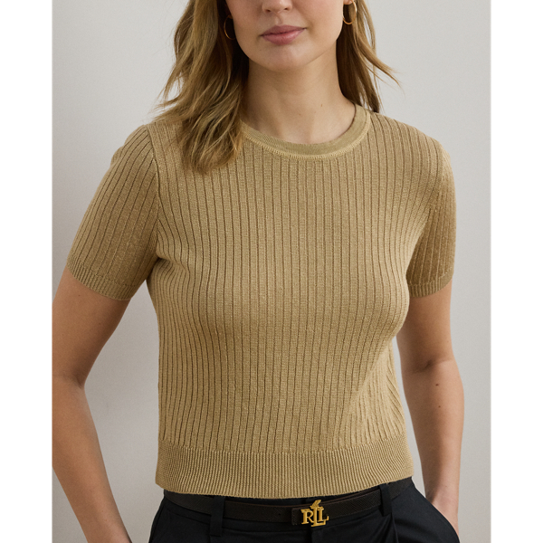 LAUREN RALPH LAUREN / ローレン ラルフ ローレン リブ リネンブレンド ショートスリーブ セーター LAUREN RALPH LAUREN リブ リネンブレンド ショートスリーブ