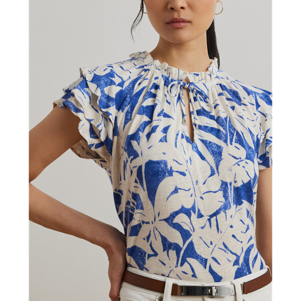 ラルフ・ローレン Lauren Ralph Lauren Geo Print Jersey Tie Neck Top レディース シャツ トップス N Palm-Frond-Print Jersey Tie-Neck Top for Women | Ralph