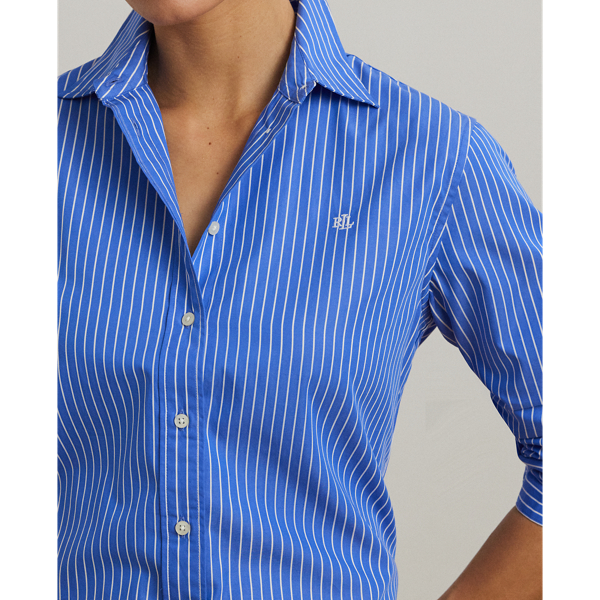 Blue/White Classic Fit Striped Broadcloth Shirt Lauren 5
