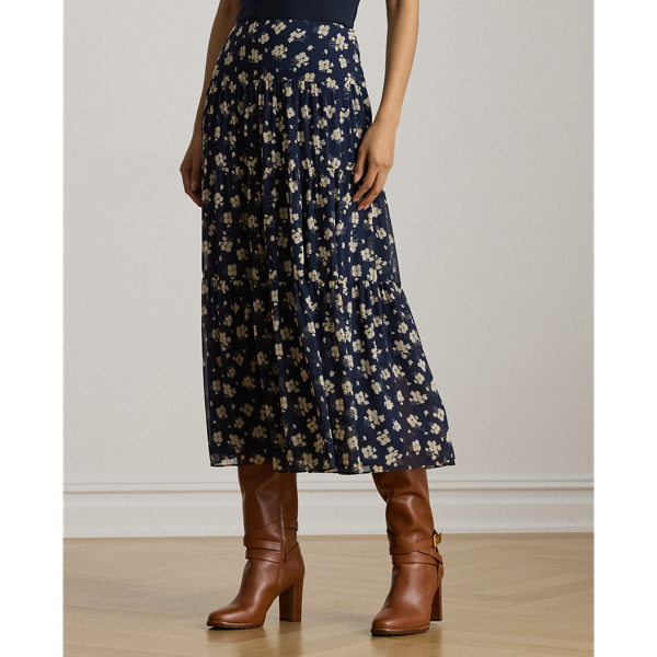 2024年モデル✨新品タグ付 LRLクリンクルジョーゼット ティアード スカート フローラル クリンクル ジョーゼット ティアード スカート