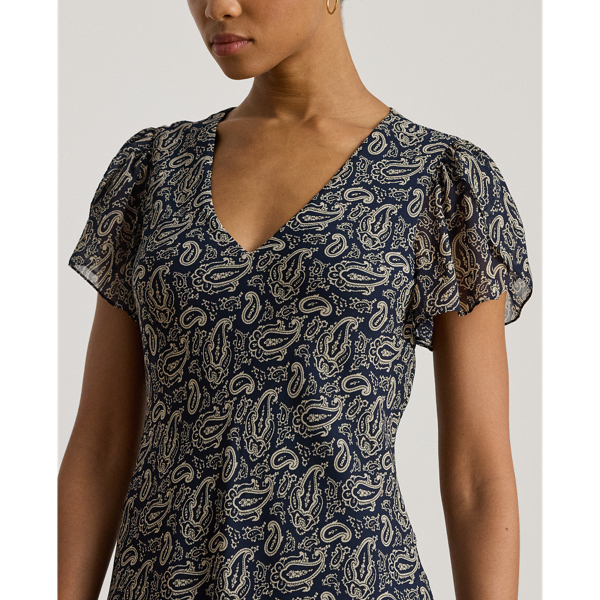 Paisley Georgette Drop-Waist Dress