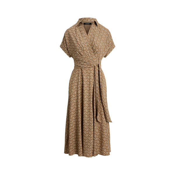 Gemustertes Crêpekleid mit Gürtel