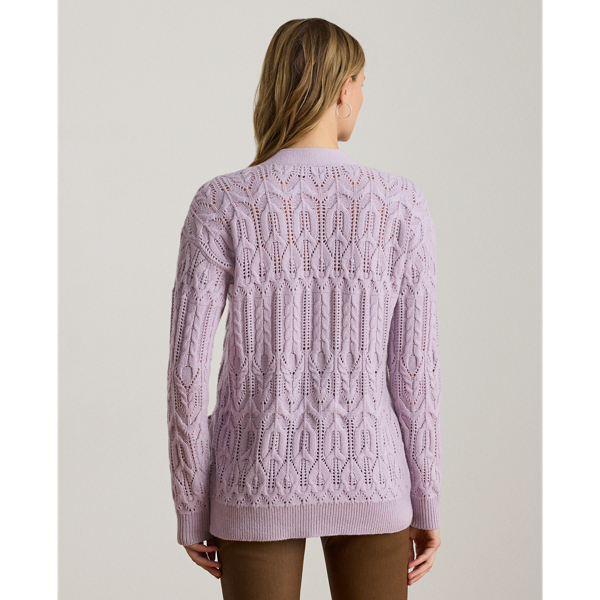 Pointelle Wool-Blend V-Neck Cardigan