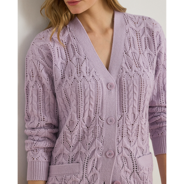 Pointelle Wool-Blend V-Neck Cardigan