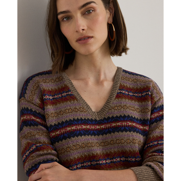 Fair Isle Cotton-Linen V-Neck Sweater