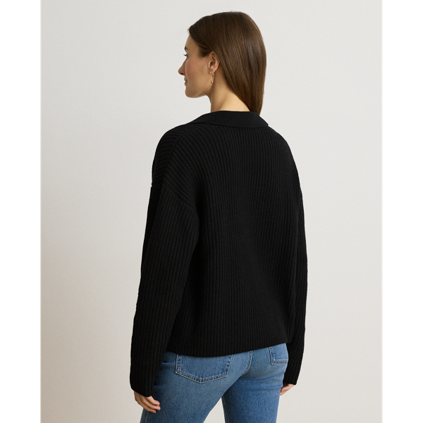 Black Wool-Blend Polo Sweater Lauren 5
