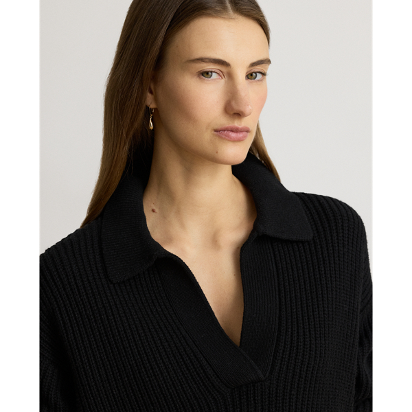 Black Wool-Blend Polo Sweater Lauren 6