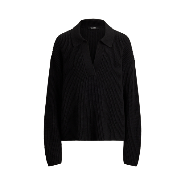 Black Wool-Blend Polo Sweater Lauren 2