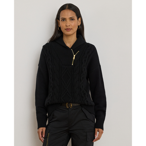 Cable Shawl-Collar Quarter-Zip Sweater