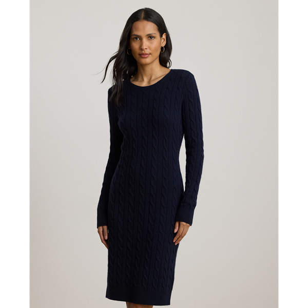Ralph Lauren Women's Cable-Knit Wool-Cashmere Sweater Dress - Size XL in Lauren Navy