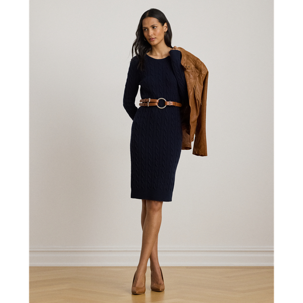 Ralph Lauren Women's Cable-Knit Wool-Cashmere Sweater Dress - Size XL in Lauren Navy