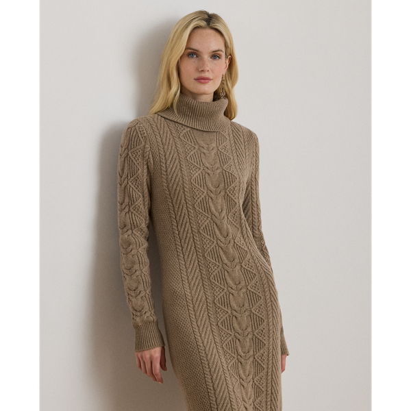Cable-Knit Turtleneck Sweater Dress