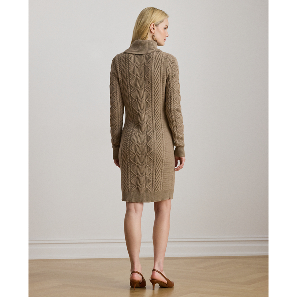 Cable-Knit Turtleneck Sweater Dress