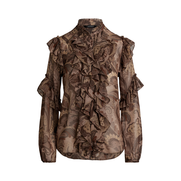 売れ筋商品|||ラルフローレン シャツ レディース トップス Print Ruffle Trim ette Blouse - Blouse - blue 00000000_zi_e242d6d2-a4d2-4cea