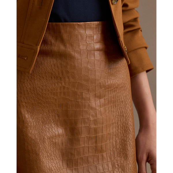Croc-Embossed Lambskin Pencil Miniskirt
