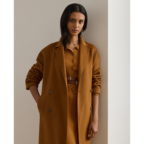 Zweireihiger Kokon-Mantel mit Wolle