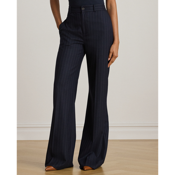 Nadelstreifen-Twillhose mit weitem Bein Lauren in Navy/Creme 4