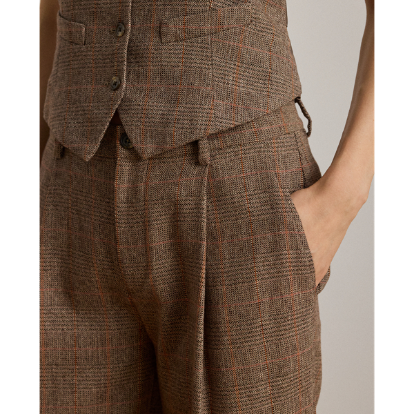 Glen Plaid Pleated Cropped Pant