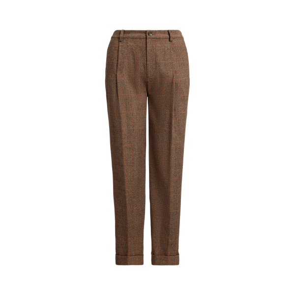 Glen Plaid Pleated Cropped Pant