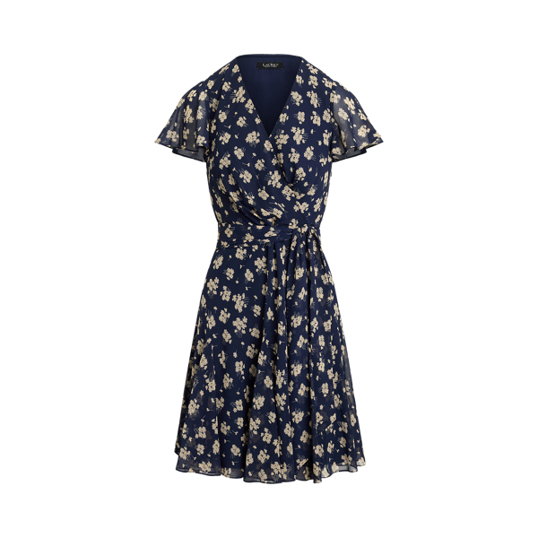 Robe col en V croisé georgette froissée