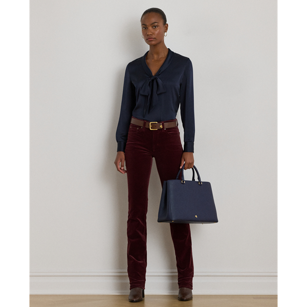 Satin Charmeuse Tie-Neck Blouse