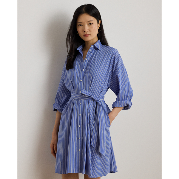 Striped Belted Broadcloth Shirtdress