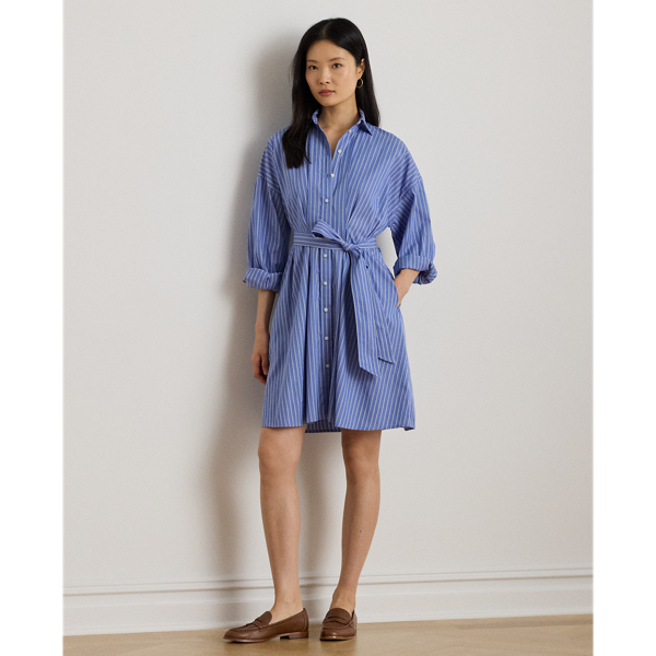 Striped Belted Broadcloth Shirtdress
