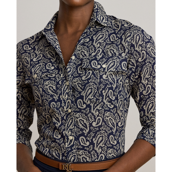 Classic Fit Paisley Cotton Voile Shirt