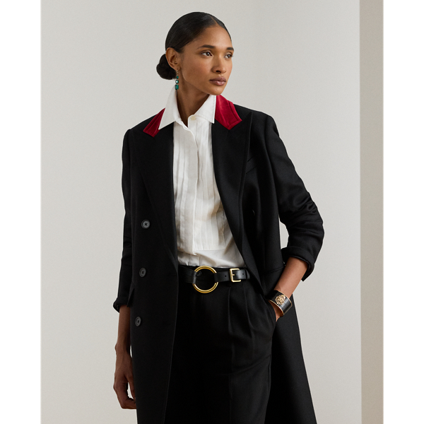 Two-Tone Double-Breasted Tricotine Coat