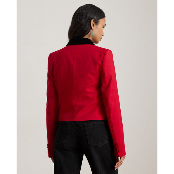 Velvet-Trim Wool Twill Cropped Blazer