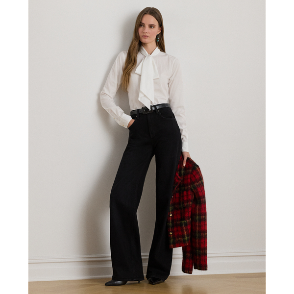 Bow-Trim Cotton Broadcloth Shirt