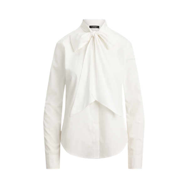 Bow-Trim Cotton Broadcloth Shirt