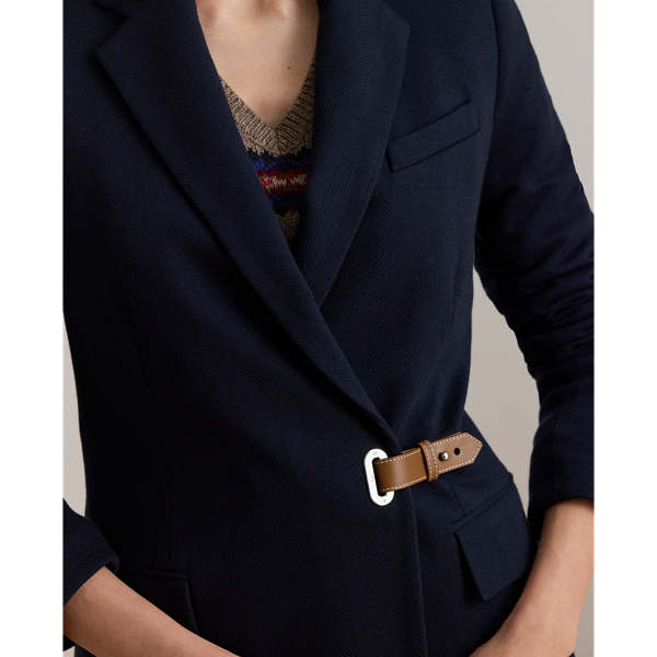 Buckle-Trim Herringbone Jacquard Blazer