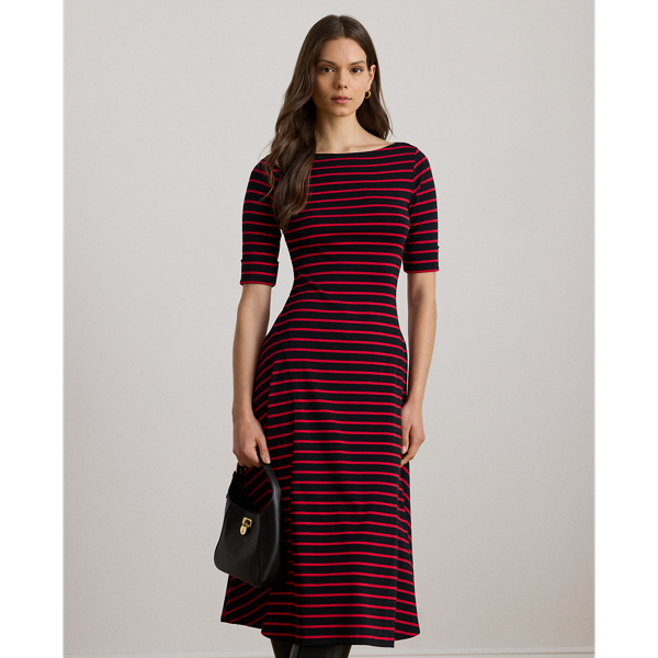 Gestreiftes Midikleid aus Baumwolle Lauren in Schwarz/Ralph-Rot 4