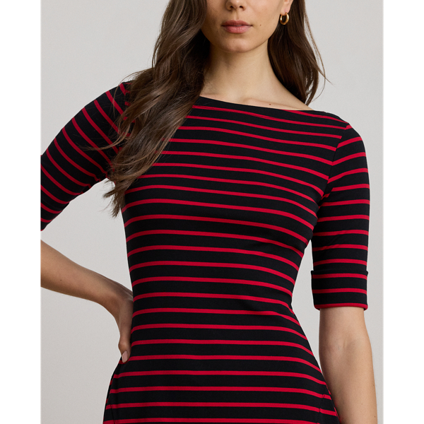 Gestreiftes Midikleid aus Baumwolle Lauren in Schwarz/Ralph-Rot 6