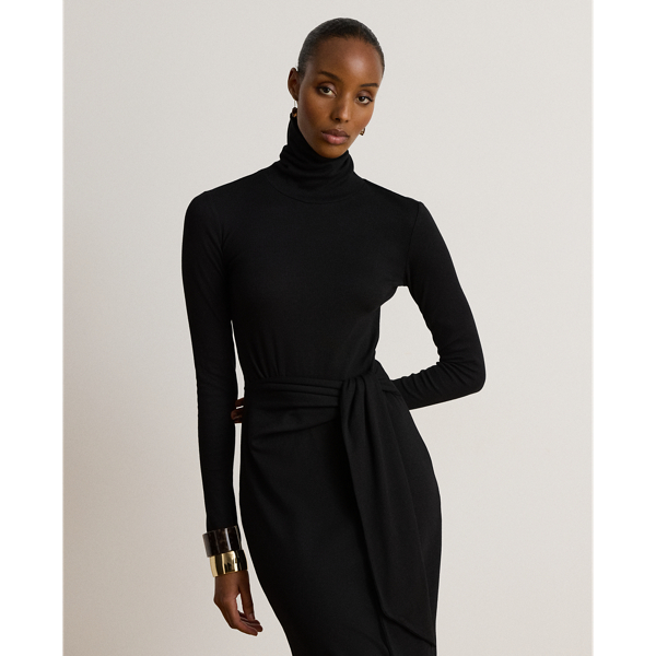 Black Tie-Front Turtleneck Dress Lauren 4