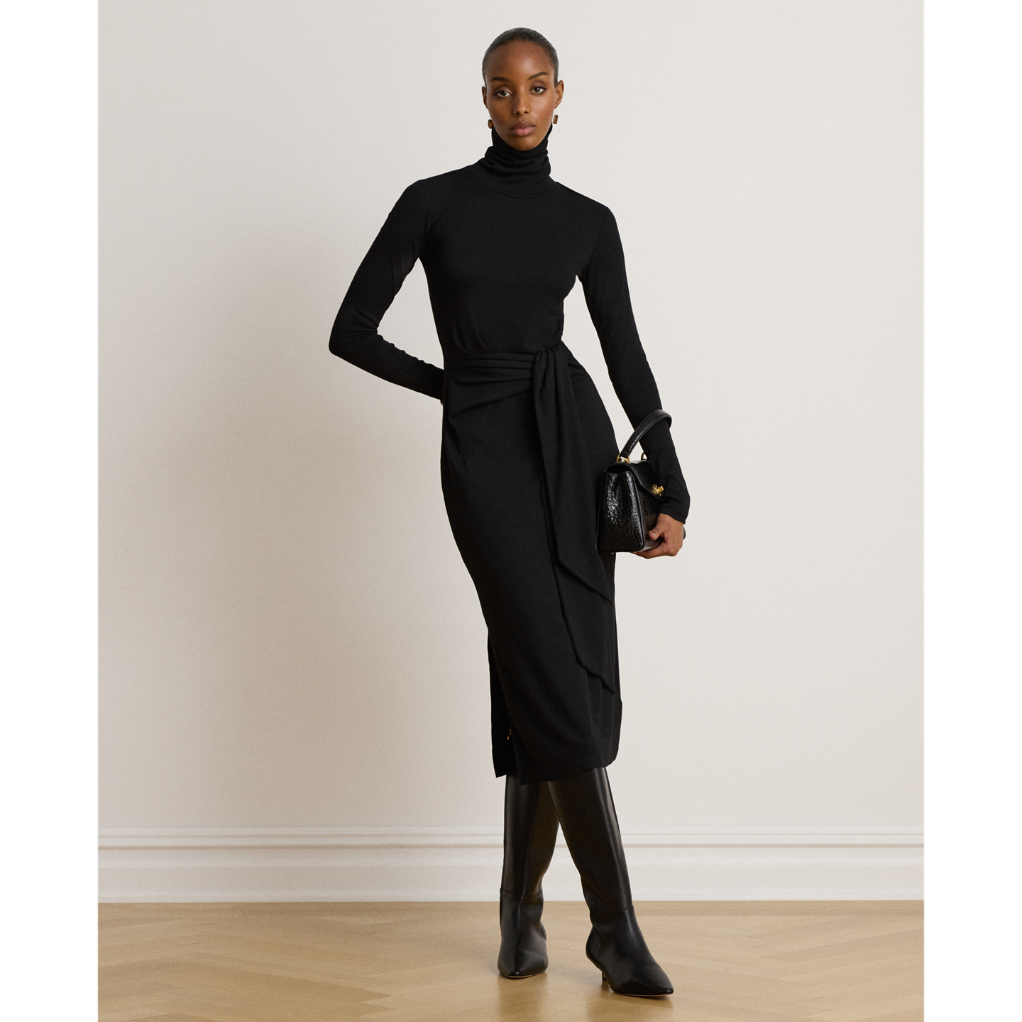Женское платье Ralph Lauren Tie-Front Cotton-Blend Turtleneck, цвет: Чёрный — фото 4