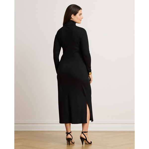 Black Tie-Front Cotton-Blend Turtleneck Dress Lauren 10