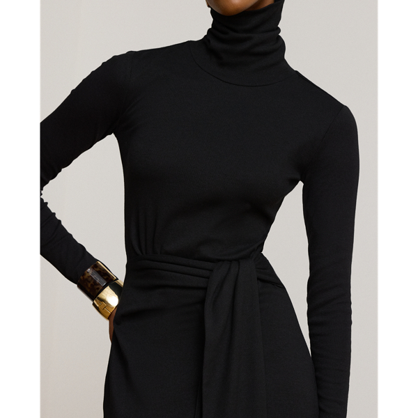 Black Tie-Front Turtleneck Dress Lauren 6