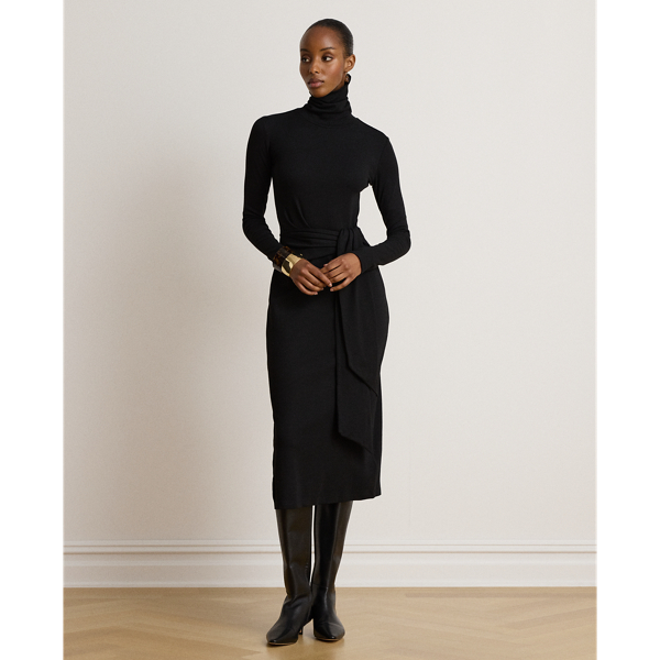 Black Tie-Front Turtleneck Dress Lauren 7
