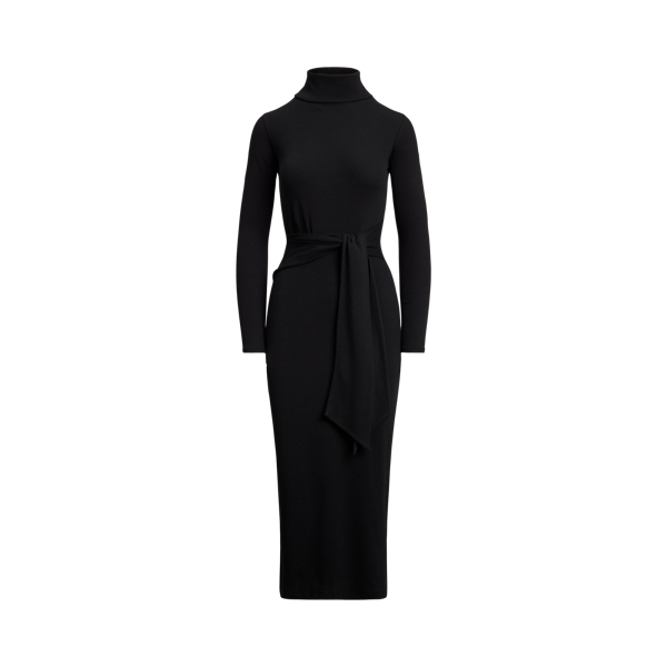 Tie-Front Roll Neck Dress
