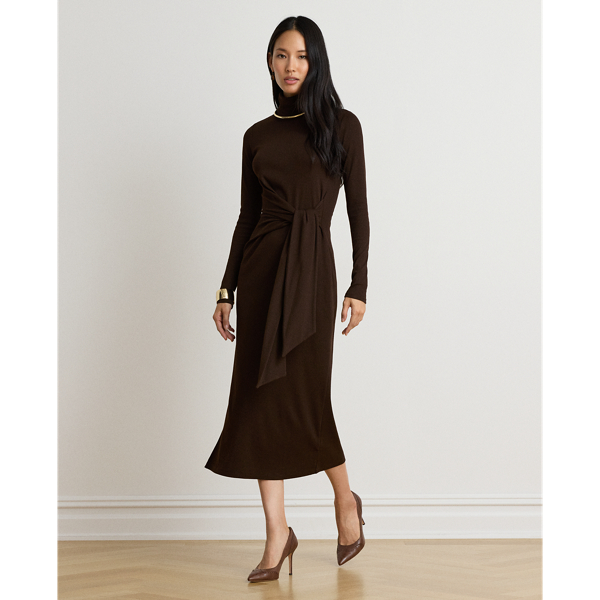 Tie-Front Cotton-Blend Turtleneck Dress