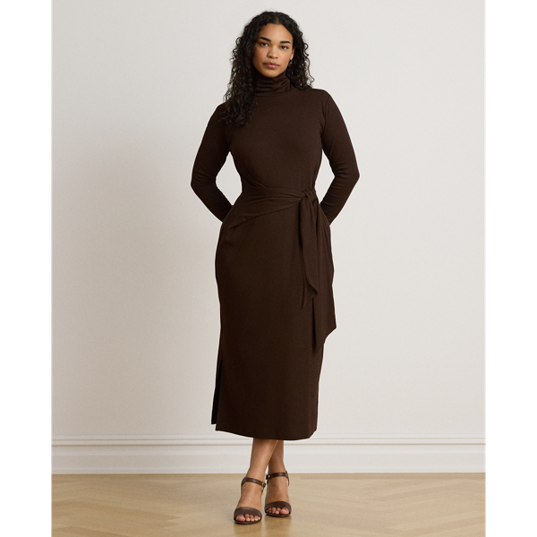 Tie-Front Cotton-Blend Turtleneck Dress