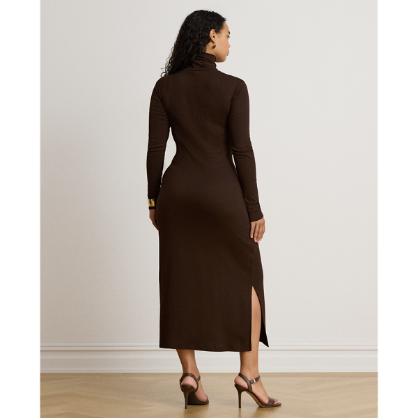 Tie-Front Cotton-Blend Turtleneck Dress