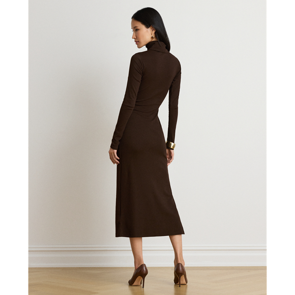Tie-Front Cotton-Blend Turtleneck Dress