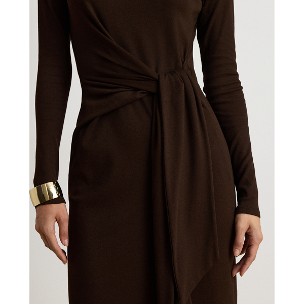 Tie-Front Cotton-Blend Turtleneck Dress