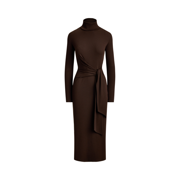 Tie-Front Cotton-Blend Turtleneck Dress