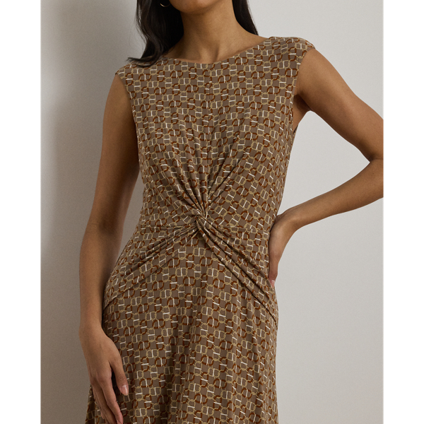 Geo-Print Twist-Front Jersey Dress