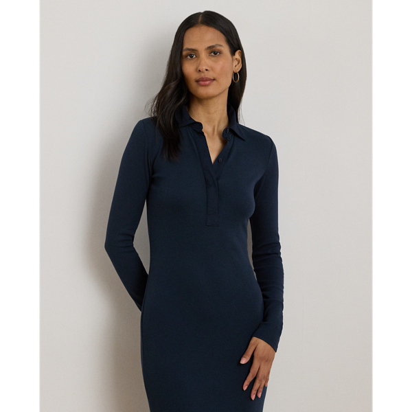 Rib-Knit Cotton-Blend Polo Dress